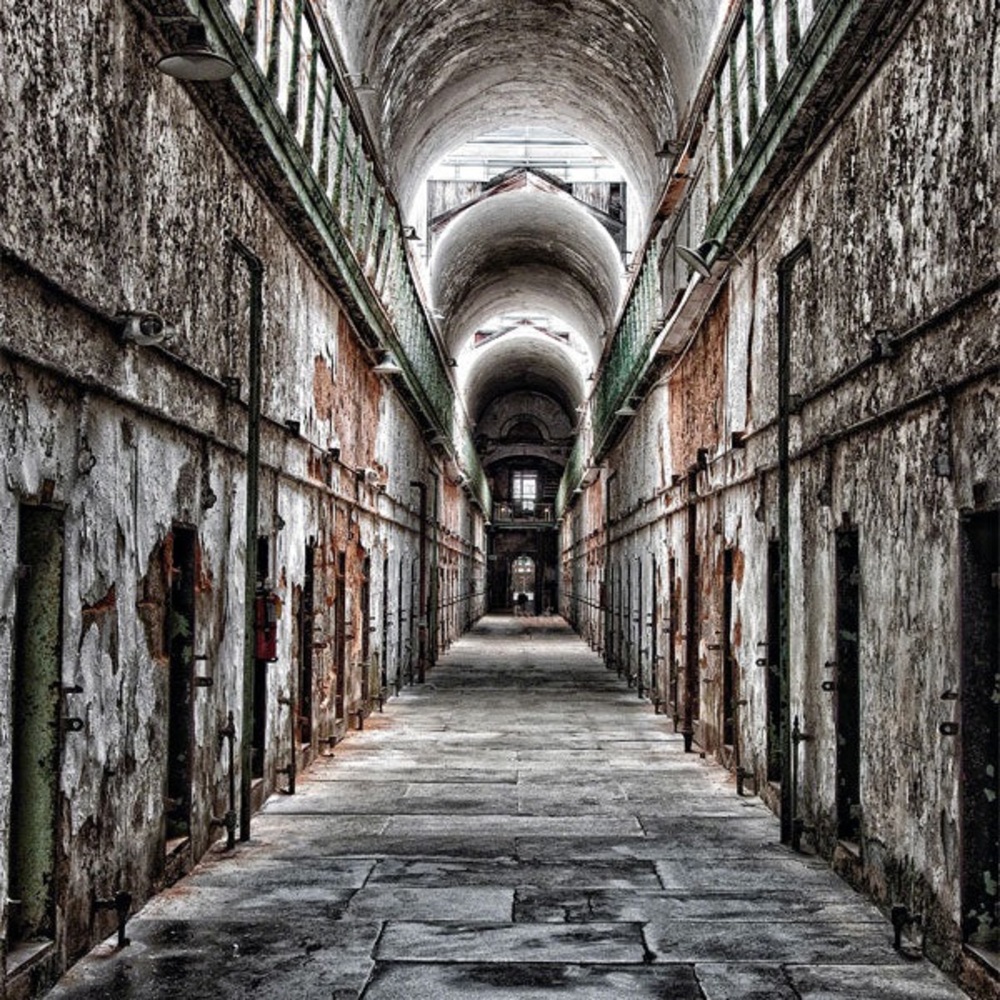 Abandoned Prison Corridor Photography Backdrop 8x8